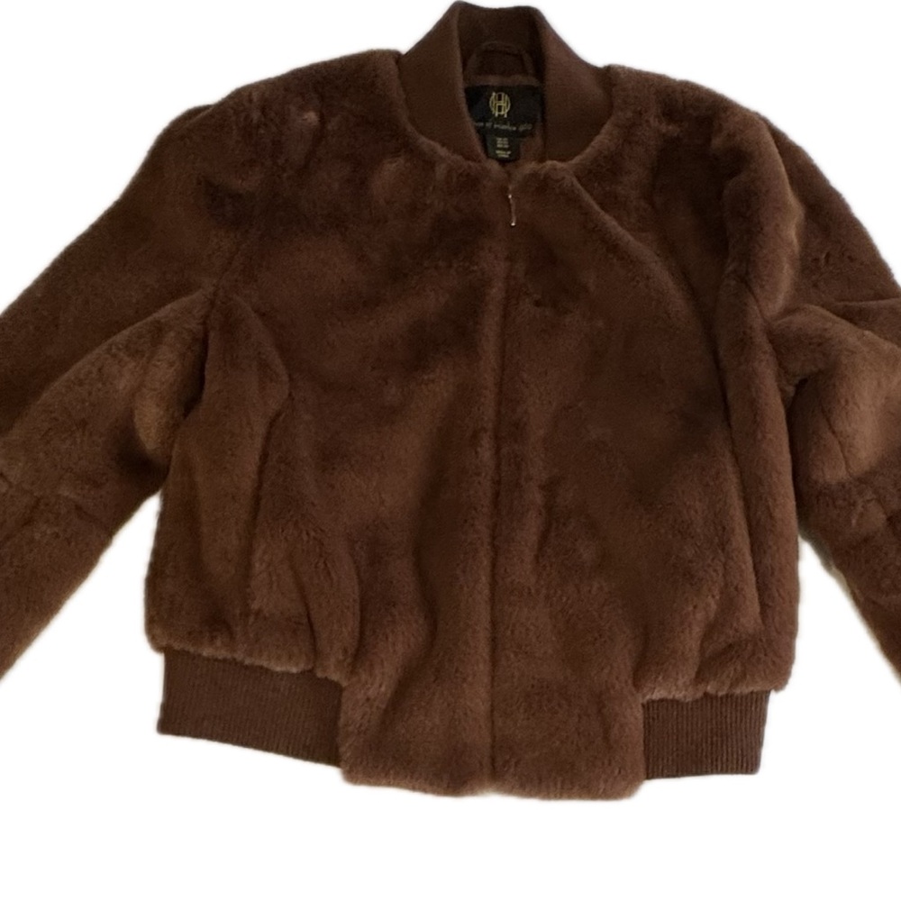 House of Harlow 1960 Brown Teddy Bomber Jacket XS Cozy Faux Fur